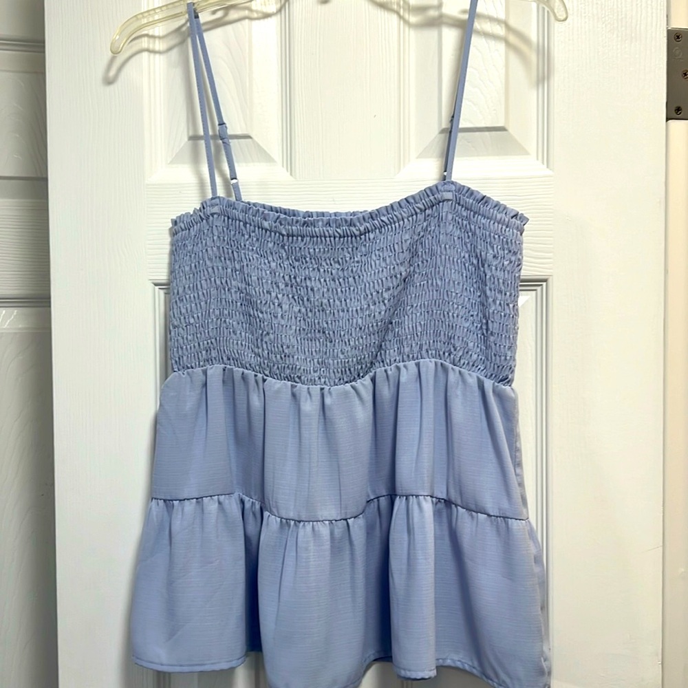 Smocked blue tank top